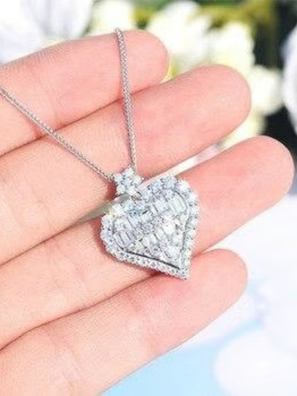Silver Heart Rhinestone Necklace